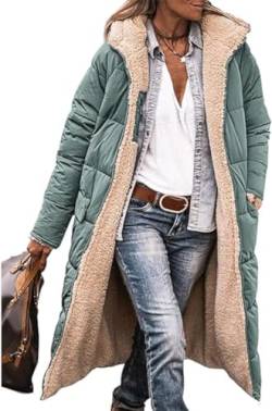 ASKSA Damen Lang Daunenmantel Warm Fleece Reversibel Winterjacke Kapuze Fleecejacke Daunenjacke Mantel (Hellgrün,L) von ASKSA