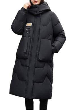 ASKSA Damen Langer Daunenjacke Winter Daunenmantel Warmer Parka Steppmantel Jacke mit Kapuze (Schwarz,3XL) von ASKSA