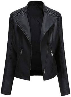 ASKSA Damen PU Lederjacke Kunstleder Jacke Reißverschluss Motorrad Outwear Casual Slim Bikerjacke Faux Leather Kurze Jacken(Schwarz,L) von ASKSA