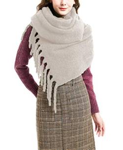 ASKSA Damen Schal Warm Pashminas Herbst Wintertagen Thicken Warm Quaste Winterschal Weiche übergroßer Schultertuch XL Schals Stola für Frauen (Beige) von ASKSA