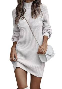 ASKSA Damen Strickkleid Rollkragen Pullikleid Elegant Pulloverkleid Freizeit Midikleid Tops (Weiß,S) von ASKSA