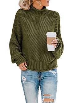 ASKSA Damen Strickpullover Pullover Turtleneck Stricken Pulli Knit Top Pulli Sweatshirt (Armygruen,M) von ASKSA