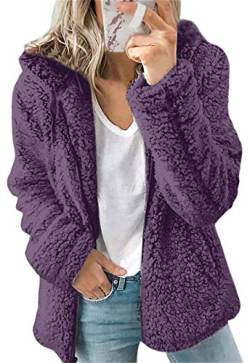 ASKSA Damen-Sweatshirt, lockere Passform, flauschige Sherpa-Fleece-Jacke, mit Reißverschluss, langärmelig Gr. 48, violett von ASKSA