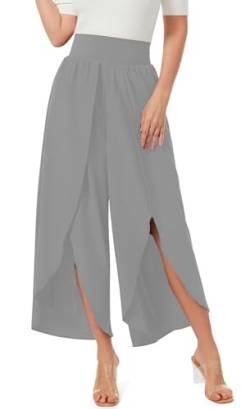 ASKSA Damen Weite Hosen Breite Bein Schlitz Rüschen Yogahose Lange Loose Sport Hosen Sommerhose (Grau,XS) von ASKSA