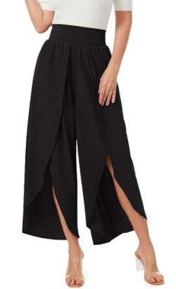 ASKSA Damen Weite Hosen Breite Bein Schlitz Rüschen Yogahose Lange Loose Sport Hosen Sommerhose (Schwarz,XL) von ASKSA