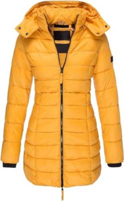 ASKSA Damen Winter Jacke Warme Stepp Mantel Lang Slim Fit Daunenjacke Übergangsjacke mit Kapuze Wintermantel (Gelb,S) von ASKSA