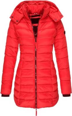 ASKSA Damen Winter Jacke Warme Stepp Mantel Lang Slim Fit Daunenjacke Übergangsjacke mit Kapuze Wintermantel (Rot,L) von ASKSA