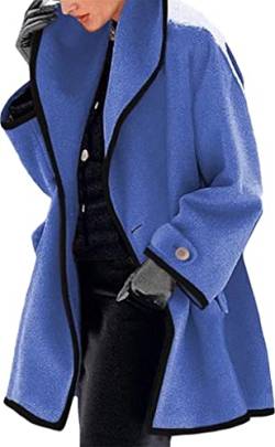 ASKSA Damen Winterjacke Winter Mantel mit Kapuze Langarm Herbst Warmer Mittellange Wintermantel Oversized Winterparka Dufflecoat Pea Coat(Blau,XXL) von ASKSA