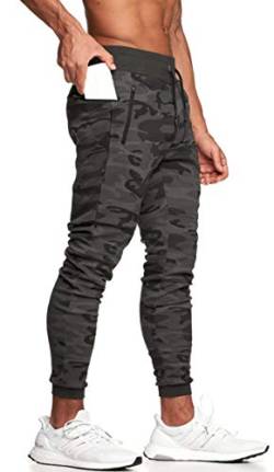 ASKSA Herren Jogginghose Sporthose Baumwolle Sweat Pants Trainingshose Jungen Slim Fit Freizeithose Joggers Männer Streetwear Sweatpants Taschen Hosen(Schwarz Tarnung,XXL) von ASKSA