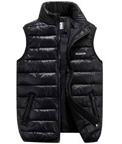 ASKSA Herren Steppweste Stehkragen Daunenweste Bodywarmer Outdoor Weste Winterweste (Schwarz, XL) von ASKSA