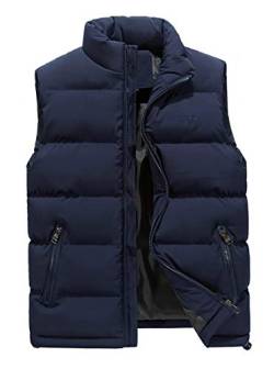 ASKSA Herren Weste Steppweste Stehkragen Daunenweste Bodywarmer ärmellos Slim-fit Outdoor Westen (Dunkelblau, L) von ASKSA