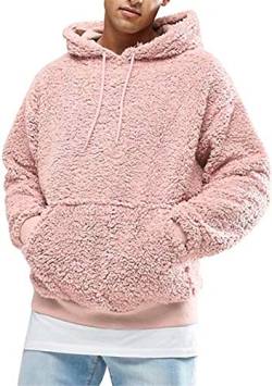 ASKSA Hoodie Herren Kapuzenpullover Teddy Fleece Plüsch Hoodie Sweatshirts Oversized Pullover mit Taschen (Rosa,XL) von ASKSA