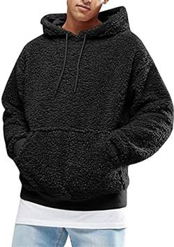 ASKSA Hoodie Herren Kapuzenpullover Teddy Fleece Plüsch Hoodie Sweatshirts Oversized Pullover mit Taschen (Schwarz,XL) von ASKSA