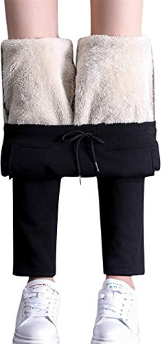 ASKSA Hose Damen Thermo Wanderhose Gefütterte Sweathosen Winter Warm Sportliche Jogginghosen mit Innenfleece Outdoor Sweathose (Schwarz,XL) von ASKSA