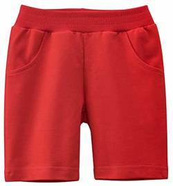 ASKSA Jungen Shorts Sommer Casual Kinder Kurze Hosen Einfarbig Baumwolle Pull-on Freizeit Shorts(Rot,110) von ASKSA