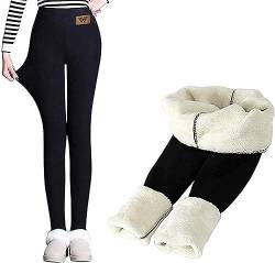 ASKSA Leggings Damen Hoher Taille Plus Samt Verdicken Mit Fleece Gefüttert Slim Lange Elastische Yogahosen Herbst Winter Warm Blickdichte Thermoleggings ((B Schwarz,L) von ASKSA