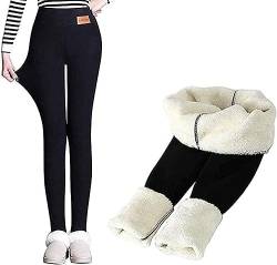 ASKSA Leggings Damen Warme Thermoleggings Verdicken mit Fleece Gefüttert Slim Lange Elastische Hosen Mädchen Winter (Schwarz B, XXL) von ASKSA