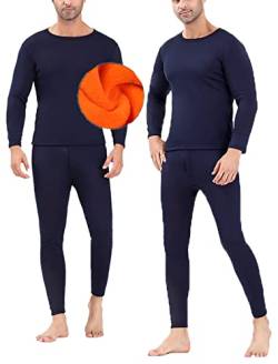 ASKSA Thermounterwäsche Herren Innenfleece Set Extra Warmes Dickes Thermo Unterwäsche Atmungsaktiv Weich Thermobekleidung Männer Winter für Lauf (Dunkelblau,XXL) von ASKSA