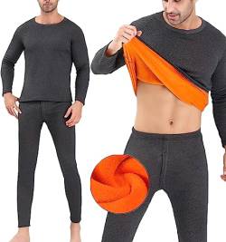 ASKSA Thermounterwäsche Herren Innenfleece Set Extra Warmes Dickes Thermo Unterwäsche Atmungsaktiv Weich Thermobekleidung Männer Winter für Lauf (Dunkelgrau,XL) von ASKSA