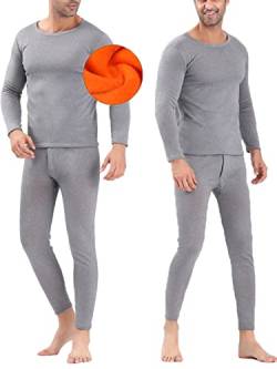 ASKSA Thermounterwäsche Herren Innenfleece Set Extra Warmes Dickes Thermo Unterwäsche Atmungsaktiv Weich Thermobekleidung Männer Winter für Lauf (Hellgrau,3XL) von ASKSA