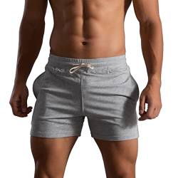Asliman Herren-Pyjama-Shorts für Fitnessstudio, Workout, Laufen, Athletik, kurze Hose - Grau - Small von ASLIMAN