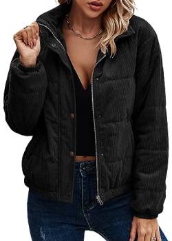 ASOMI Jacke Damen Kuschelige Fleecejacke Übergangsjacke Gefüttert Langarm Reißverschluss Herbst-Wintermantel mit Taschen 404 Schwarz Large von ASOMI