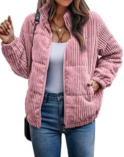 ASOMI Jacke Damen Kuschelige Fleecejacke Übergangsjacke Gefüttert Langarm Reißverschluss Herbst-Wintermantel mit Taschen Rosa Large von ASOMI