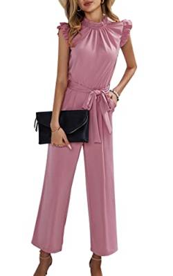 ASOMI Jumpsuit Damen Sommer Lang: Büro Tasche Mode Hawaii Overall Reißverschluss Lässig Elegant Urlaub Hosenanzug Gürtel Strand Kurzarm V-Ausschnitt Homewear Hohe Taille 3273Rosa L von ASOMI