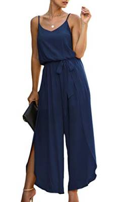 ASOMI Jumpsuit Damen Sommer Lang: Sexy Cocktail Elegant Mode Gürtel Overall Hochzeit Hawaii Urlaub Strand V-Ausschnitt Hosenanzug Business Baggy Festlich Spaghettiträger Outfit 84Marineblau L von ASOMI