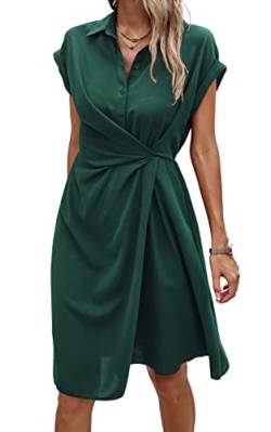 ASOMI Sommerkleid Damen Knielang Strandkleid Damen Hawaii Wickelkleid Damen Sommer Kleid Damen Elegant Blusenkleid Damen Frühling Kurzarm Midikleid Damen V-Ausschnitt Knopf D-Grün XL von ASOMI