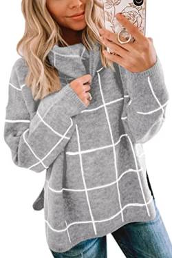 ASOMI Strickpullover Damen Gestreift Kariert: Elegant Rollkragen Pullover Winterpullover Warm Herbst Strickpulli Lässig Rundhals Farbblock Pulli Langarm Mode Übergangspullover 14Grau M von ASOMI