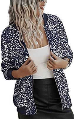 ASOMI Winterjacke Damen Sommer: Frühling Herbst Übergangsjacke Cardigan Blumen Bomberjacke Boho Blouson Jacke Leicht Langarm Leopard Blazer Elegant Reissverschluss Tasche B-Navy Blau S von ASOMI