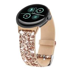 ASOTC Bling Armband kompatibel mit Google Pixel Watch/Pixel Watch 2, 3D Glänzend Bling Glitzer Lederarmband für Google Pixel Watch Smartwatch Zubehör (Roségold) von ASOTC