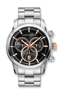 ASSARTO Watches Chronograph ASH-9830TR/B-BLK Herrenuhr mit Schweizer Uhrwerk und Saphirglas, Edelstahluhr von ASSARTO
