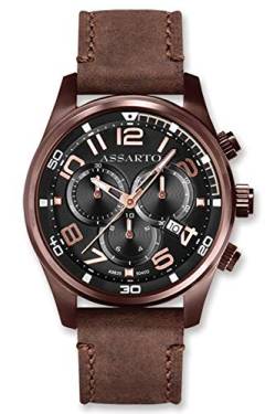 ASSARTO Watches Chronograph ASH-9836-BRN Herrenuhr mit Schweizer Uhrwerk, Saphirglas u. Echtlederarmband von ASSARTO