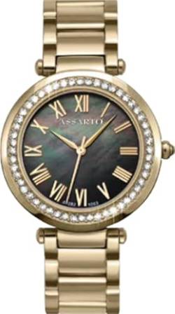 ASSARTO Watches Damenuhr ASD-4282Y-DRK, IP-vergoldet mit Schweizer Uhrwerk, Saphirglas, Perlmuttzifferblatt u. Swarovski-Kristallen von ASSARTO