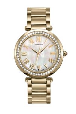 ASSARTO Watches Damenuhr ASD-4282Y-WHT, IP-vergoldet mit Schweizer Uhrwerk, Saphirglas, Perlmuttzifferblatt u. Swarovski-Kristallen von ASSARTO
