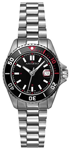 ASSARTO Watches Damenuhr ASD-9424W/B-BLK Taucheruhr m. Schweizer Uhrwerk, Datumsfenster u. Saphirglas von ASSARTO