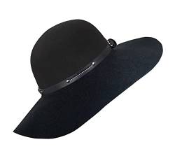 ASSQI Damen 100% Wolle Filz Schlapphut Fedora breite Krempe Cloche Bowler Hut faltbar, schwarz, Einheitsgröße von ASSQI