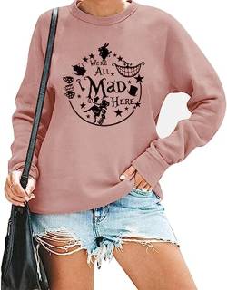 ASTANFY Alice im Wunderland Sweatshirt Damen Vintage Verrückter Hutmacher Shirt Magic Kingdom Pullover Urlaub Langarm Tops, Pink, S von ASTANFY