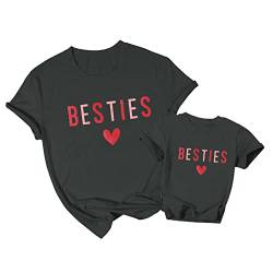 ASTANFY Mommy and Me Passende Outfits Valentinstag Shirts Frauen Besties Love Heart T-Shirt Valentinstag Baby Mädchen Outfit, grau dunkel, 18-24 Monate von ASTANFY