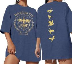 ASTANFY Vierter Flügel Basgiath Fantasy Book T-Shirt Frauen Gragon Rider Shirts Graphic Tees Casual Kurzarm Tops, Blau, Klein von ASTANFY