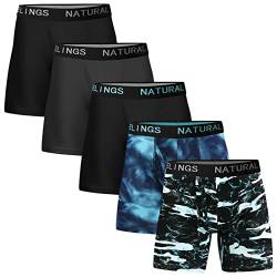 ASTEORRA Boxershorts Herren Sport Unterhosen Männer Sportunterwäsche Herren Boxershorts Schnelltrocknende Atmungsaktiv 5er Pack Schwarz/Grau/Aufdruck L von ASTEORRA