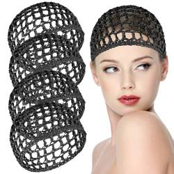 ASTER 4 Stück Gehäkeltes Haarnetz, Haarnetz zum Schlafen, Langes Haar Häkel-Haarwickel, Mesh Netz Haarnetze für Frauen und Mädchen von ASTER