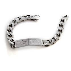 ASTRA Edelstahl (Silber) Armband Bracelet Kettenarmband Gliederkette mit geprägter Plakette 21 cm Kettenlänge 12 mm dick von ASTRA