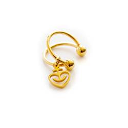 Astra Two Rings Ear Cuff Ohrklemme Ohrstecker mit Herzanker Anhänger aus Edelstahl (1 Stück) Gold Geschenkidee aus St Pauli von ASTRA