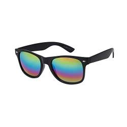 ASVP Shop® Klassische Sonnenbrille für Herren und Damen, Vintage, Retro, Schwarz / Regenbogen Spiegel, Einheitsgröße von ASVP Shop