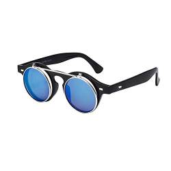 Sonnenbrille Herren Damen Flip Up Linse U400 Schutz Vintage Klassisch Steampunk Look, A1 Hellblau, M von ASVP Shop