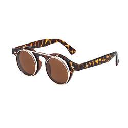Sonnenbrille Herren Damen Flip Up Linse U400 Schutz Vintage Klassisch Steampunk Look, A1 Schildkröte, Medium von ASVP Shop