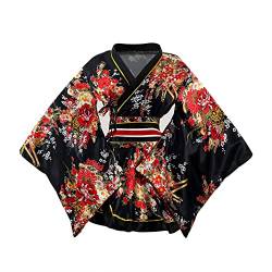 Traditionelles japanisches Kimono-Kostüm für Damen, Anime-Druck, Bademantel, kurzes Nachthemd mit Unterwäsche, B-r-1, Einheitsgröße von ASWTZ